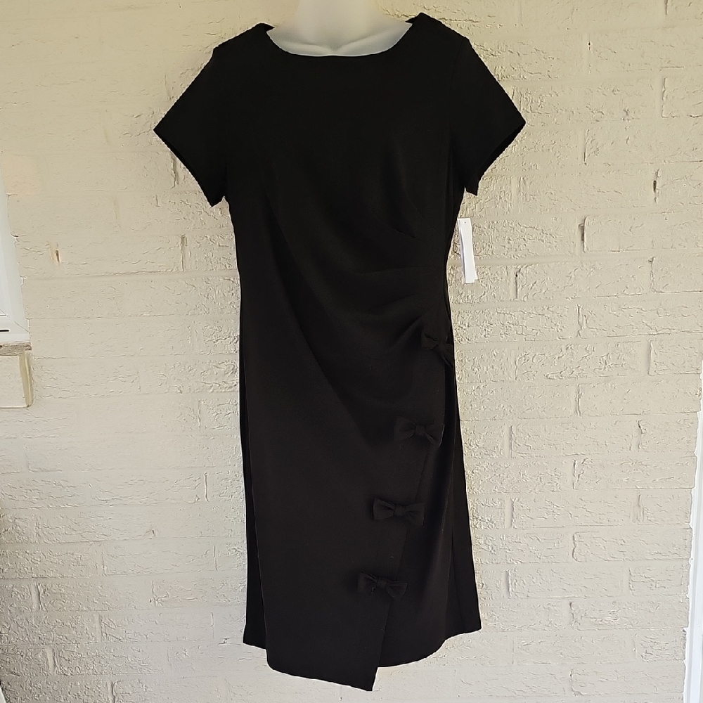 NWT Elegant Shelby & Palmer Black Dress Ruched with Bow Detail